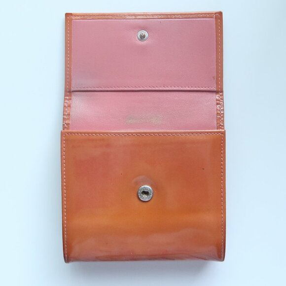 Chanel Orange Patent Leather Wallet Card Holder Silver CC Logo Luxury Designer - Picture 10 of 16